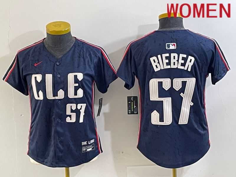 Women Cleveland Indians 57 Bieber Blue City Edition Nike 2024 MLB Jersey style 4